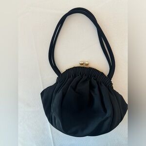 Vintage Guild Original Black Evening Bag | Pearl Kiss Lock Clutch 1940’s-50’s